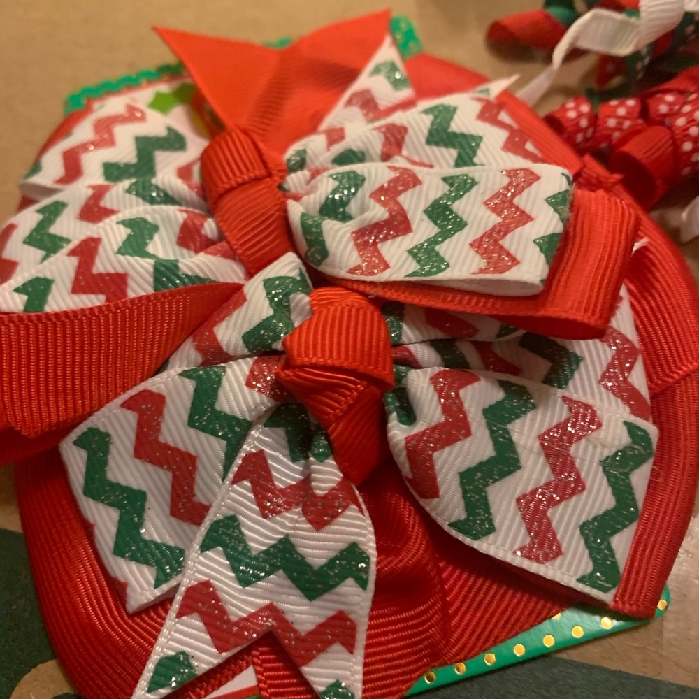 Christmas hairbows&silver bracelet /blue CZ stones